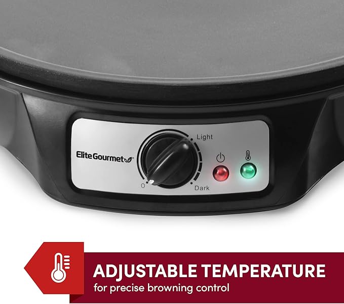 Elite Gourmet ECP-126 Electric Crepe Maker, Pancake, Hot Cakes and Non-stick Griddle with Spreader, Spatula and Recipes, 12", Black