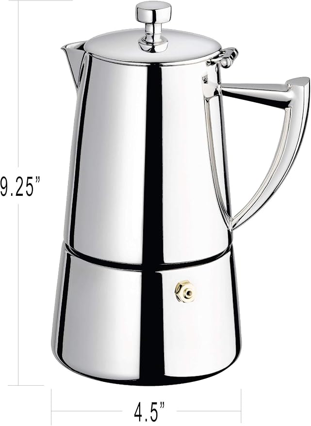 Cuisinox Roma Stovetop Espresso Maker COF-10R, Stainless Steel Coffee Percolator Stovetop, Heat-Resistant & Non-Reactive, 10-Cup Italian Espresso Maker Easy to Clean, Durable Stove Top Percolator