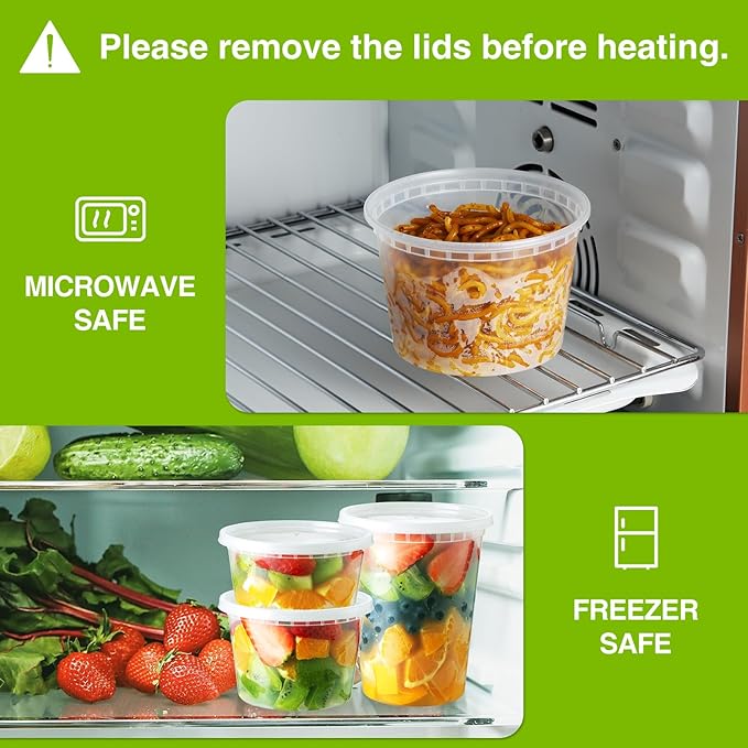 NEEBAKE 60 Set Deli Containers with Lids - 8oz 12oz 16oz 32oz Combo Plastic Food Storage Containers with Lids, Assorted Size To-Go Containers, Meal Prep Variety pack