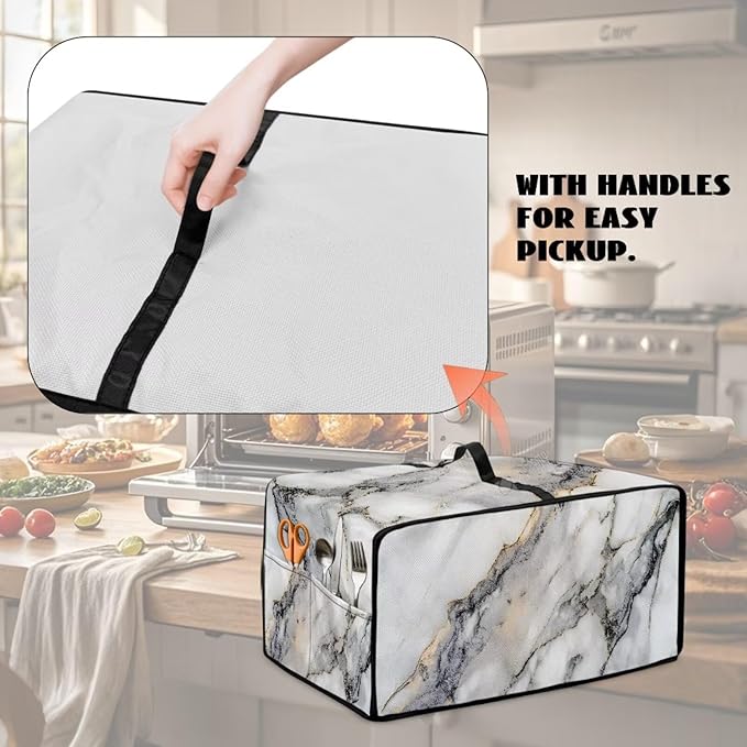 Toaster Oven Dust Cover Washable Fabric Convection Oven Cover Protector Compatible with Various Small Kitchen Appliances, L, Gray White Marble