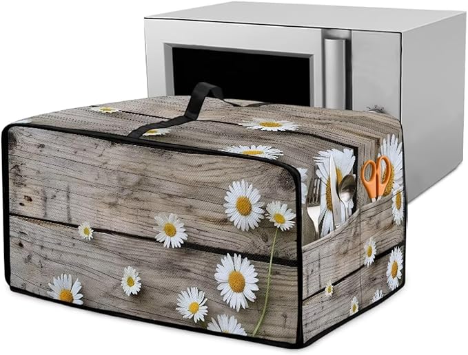 Toaster Oven Cover Washable Small Kitchen Appliance Dust Cover with Pockets, for Air Fryer Toaster Ovens, Microwaves, M, 16.5 x 20.5 x 10 inches, Daisy Wood Grain