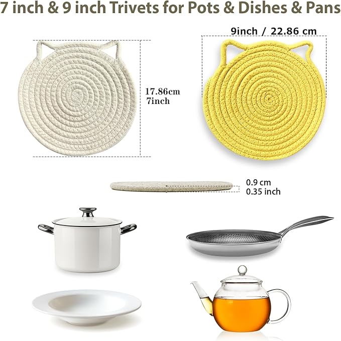 UKJENT Trivets for Hot Dishes - 4 Pcs Cotton Trivet Mats, Heat Resistant Hot Pads Pot Holders Set for Hot Pots & Pans, Kitchen Counter Farmhouse Table New Home Decor Essentials(7 inch & 9 inch)