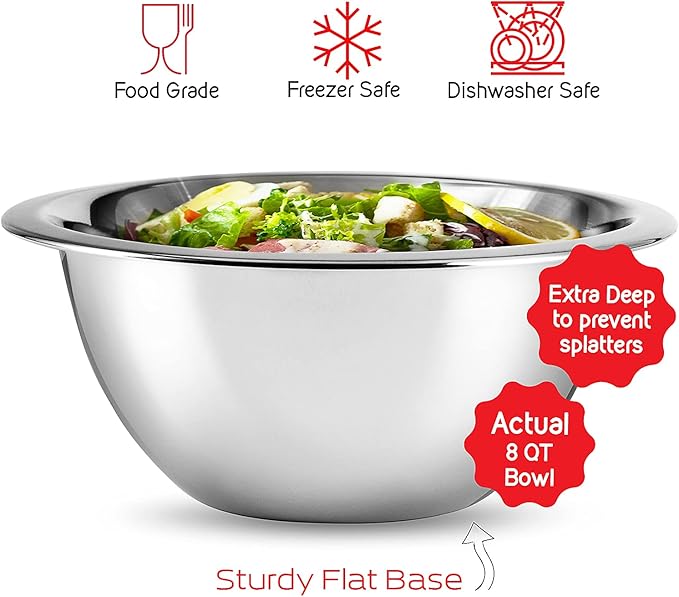 EATEX Stainless Steel Mixing Bowls with Measuring Cups & Spoons Set of 14 - Dishwasher Safe Nesting Mixing Bowl Set for Cooking, Baking & Meal Prep Non-Slip Premium Bowls