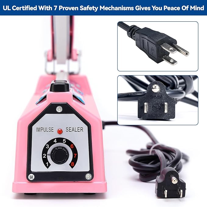 Sealer Pro, Patented 8-inch Impulse Heat Sealer, 2-mm Sealing Width Super Heavy Duty Bag Sealing Machine with Extra 2 Replacements, 1Fuse Included, Pink