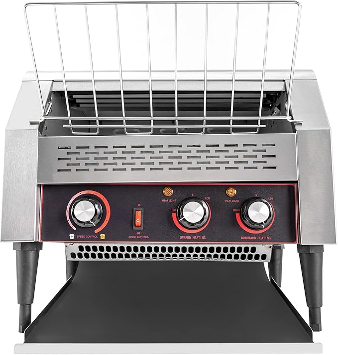 Commercial Stainless Steel Conveyor Toaster - 450 Slices/Hour, 2600W Heavy Duty, Double Heating Tubes for Home & Restaurants