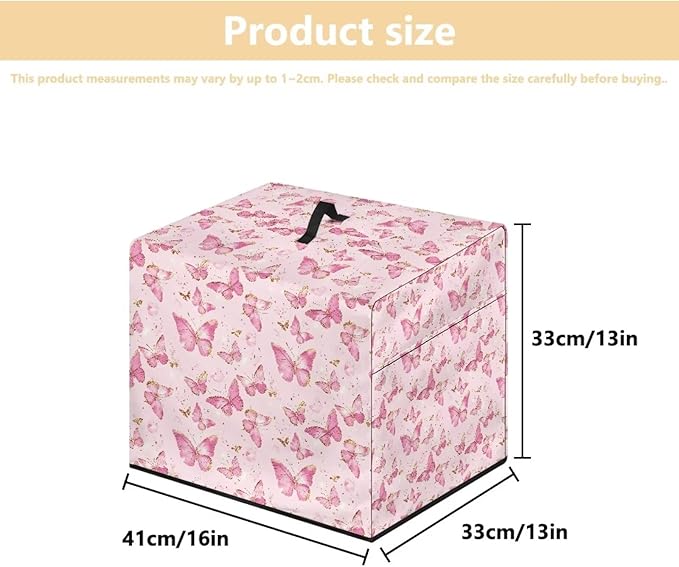 Pink Gold Butterfly Print Meat Slicer Dust Cover, (Only Cover)16x13x13 Inch Food Slicer Cover, Compatible with Cheese Bread Meat Slicer and Most Other Model, Dust-Proof, Waterproof