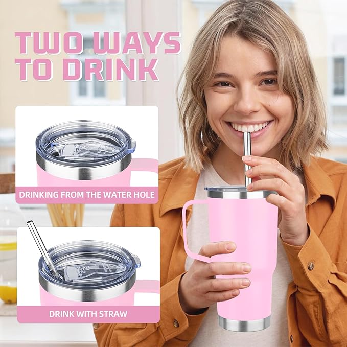 20oz Stainless Steel Insulated Tumbler with Handle and Lid, Double Wall Vacuum Insulated Coffee Mug, Leak Proof Travel Mug, Hot and Cold Drink, Mix Color-7