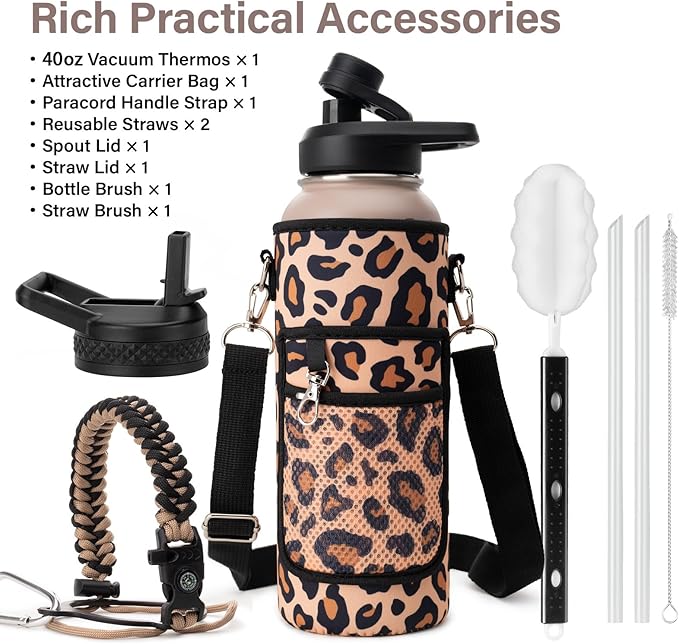DYSANKY Insulated Water Bottle | Thickened Stainless Steel Vacuum Metal | Portable Sports Water Jug for Gym and Hiking with Straw, Carrier Bag, Handle Strap | BPA-Free 40 oz
