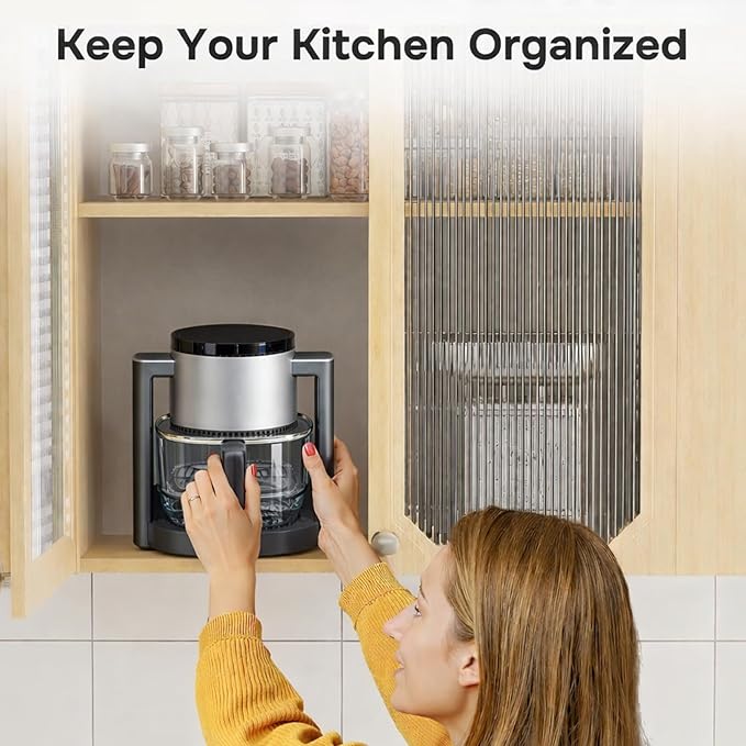 Simple Deluxe 4.7 Qt Glass Air Fryer, Non-Toxic 10-in-1 Digital Air Fryer with 360° Visible Glass Bowl, Nonstick & Dishwasher-Safe, Air Fry, Roast, Bake, Dehydrate, Fries, 1300W, Silver