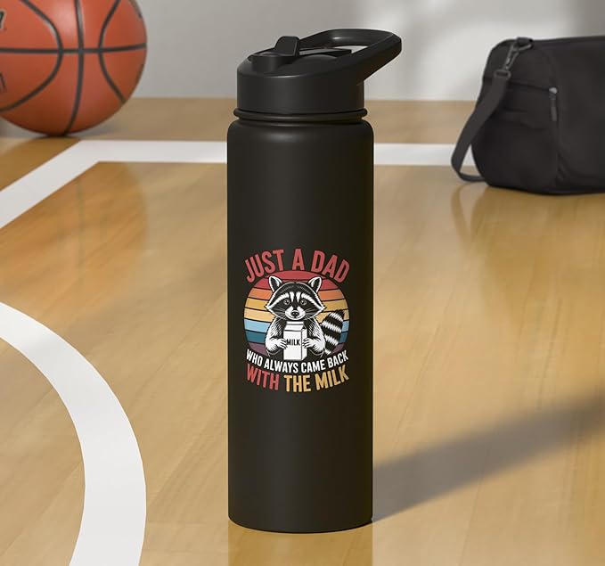 Just a Dad Who Came Back With Milk Raccoon Stainless Steel Insulated Water Bottle