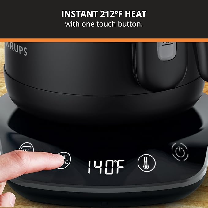 KRUPS Gooseneck Electric Kettle: 1L Stainless Steel, 1350W Fast Boiling, Boils 1 Cup in 80 Seconds, Temperature Control with 8 Presets, 60-Min Keep Warm, Precision Pour for Coffee and Tea