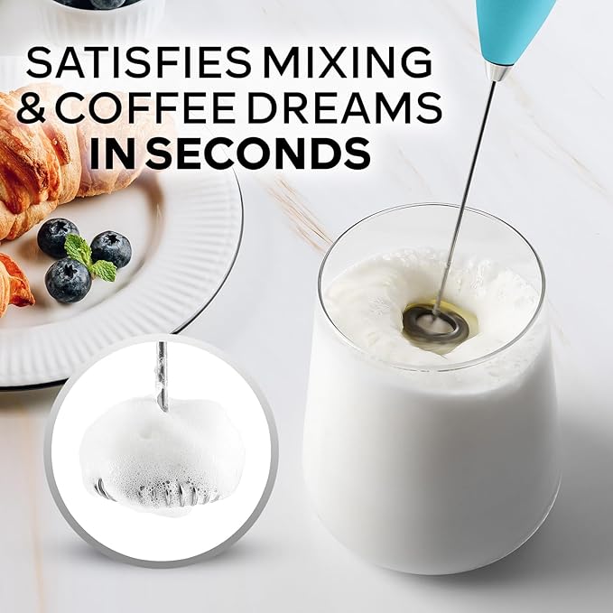 Zulay Kitchen Powerful Milk Frother Wand With 4 AA Duracell Batteries - Ultra Fast Handheld Drink Mixer - Electric Whisk Foam Maker for Coffee, Lattes, Cappuccino, Matcha & Creamer - Sunrise