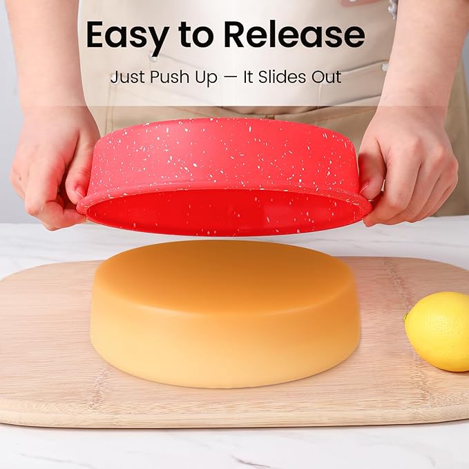 SJ 8 Inch Silicone Round Cake Pan with Metal Reinforced Frame Set of 2, Nonstick Silicone Cake Mold for Baking Suitable for Making Layers, Cheese & Chocolate Cakes for Christmas