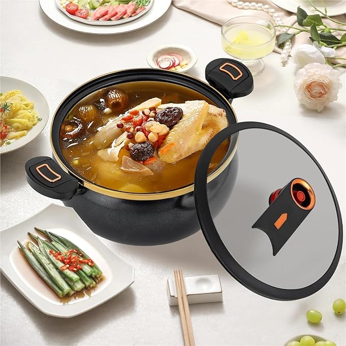 8L / 8.45Qt Micro Pressure Cooker With Visual Glass Lid & Handles, Non-Stick Multi-Function Pot For Gas, Electric Ceramic & Induction Stoves(Black)