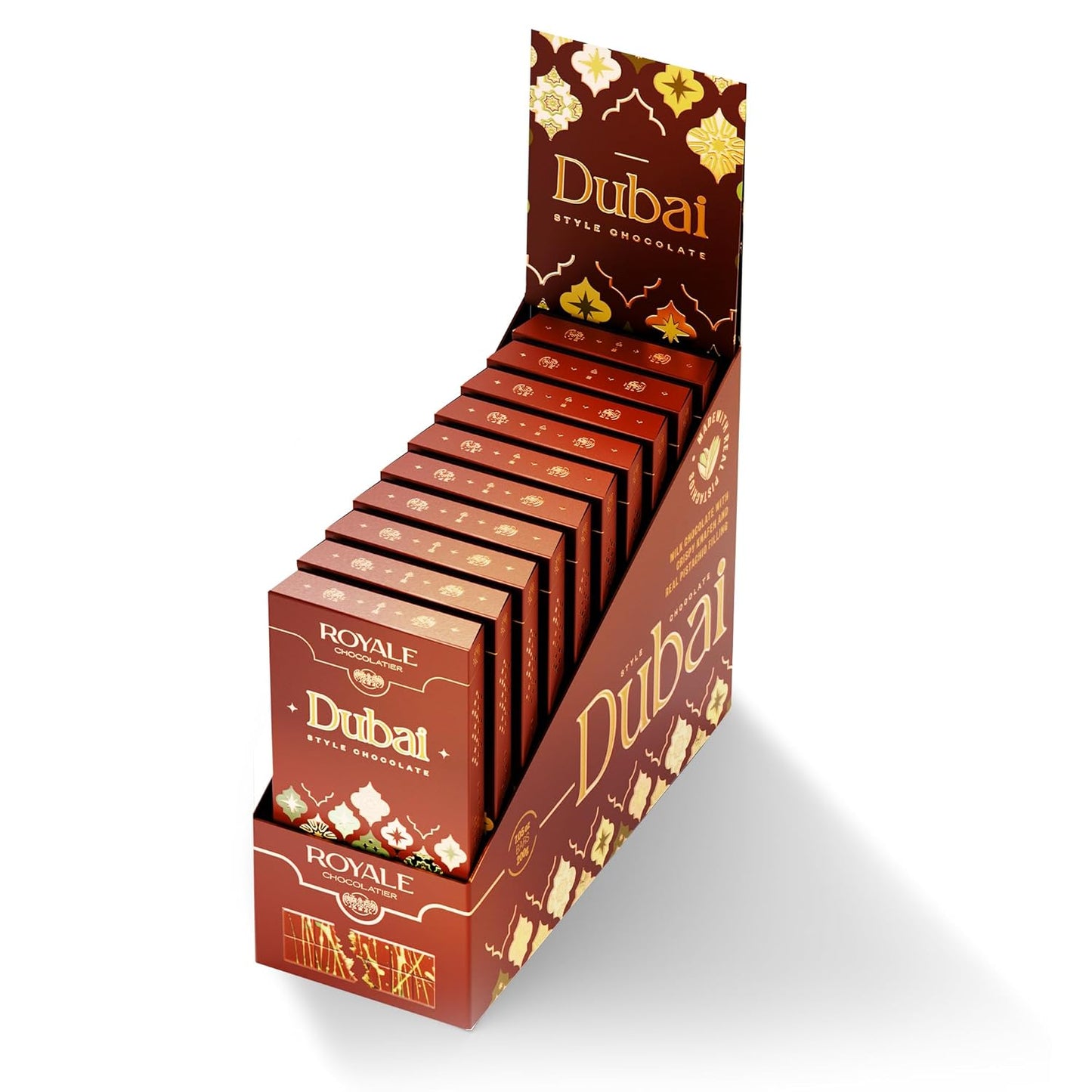 Royale Chocolatier Large Dubai Chocolate Bar (200 gr)|Grade-A Pistachio and Knafeh | Gooey Filling | Coverture Cocoa Butter | White Chocolate Drizzle | No Preservatives or Artificial Coloring