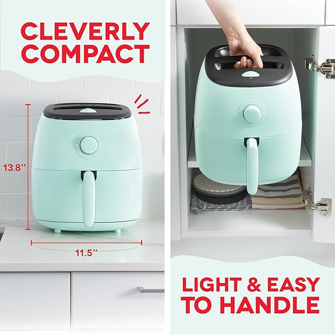 Dash Tasti-Crisp™ Air Fryer - AirCrisp® Technology - Compact Design with Adjustable Temperature Control - Nonstick Fry Basket & Auto Shut-Off Feature - 6 Quarts - Aqua