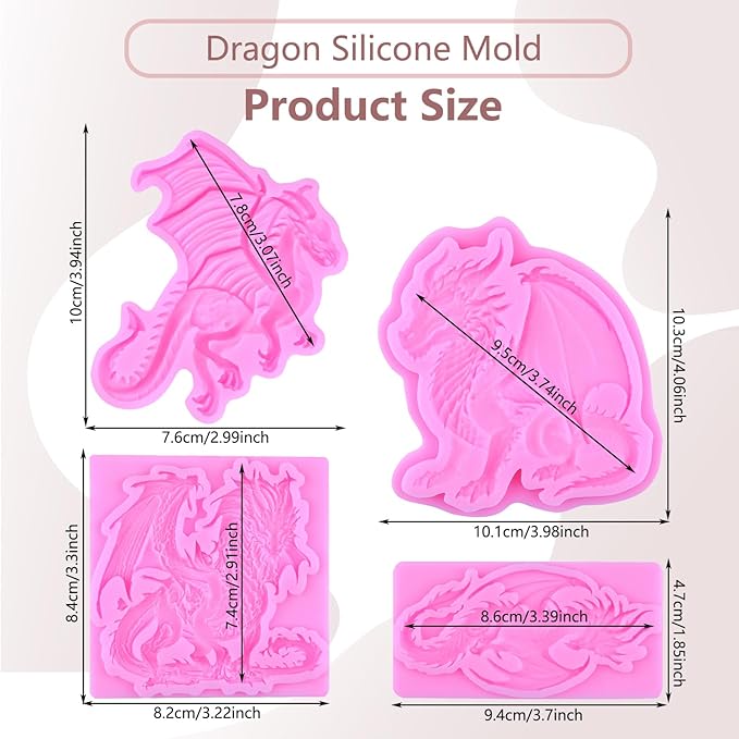 Dragon Silicone Mold Flying Dragon Fondant Molds For Cake Decoration Cupcake Topper Chocolate Candy Polymer Clay Gum Paste Set Of 4