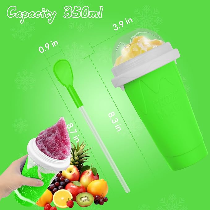 Slushie Maker Cup,DIY Magic Slushy Maker Squeeze Cups,Portable Smoothie Squeeze Cups for Juices,Milk and Ice Cream Make,Double Layer Squeeze Slushy Maker Cup,Birthday Gifts for Mom Dad & Friend(Green）