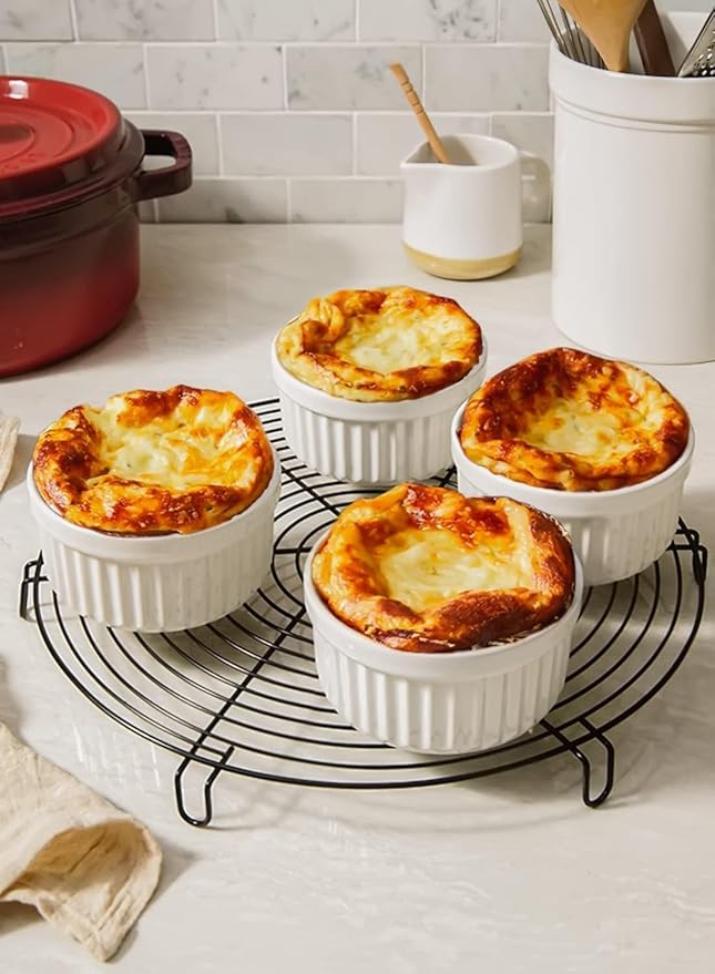 LE TAUCI Ramekins 16 OZ Oven Safe, Ceramic Souffle Dishes for Oven, Custard Cups, Creme Brulee Dishes, Porcelain Large Ramekins, Pudding Ramiken, Dipping Sauces, Set of 6, White