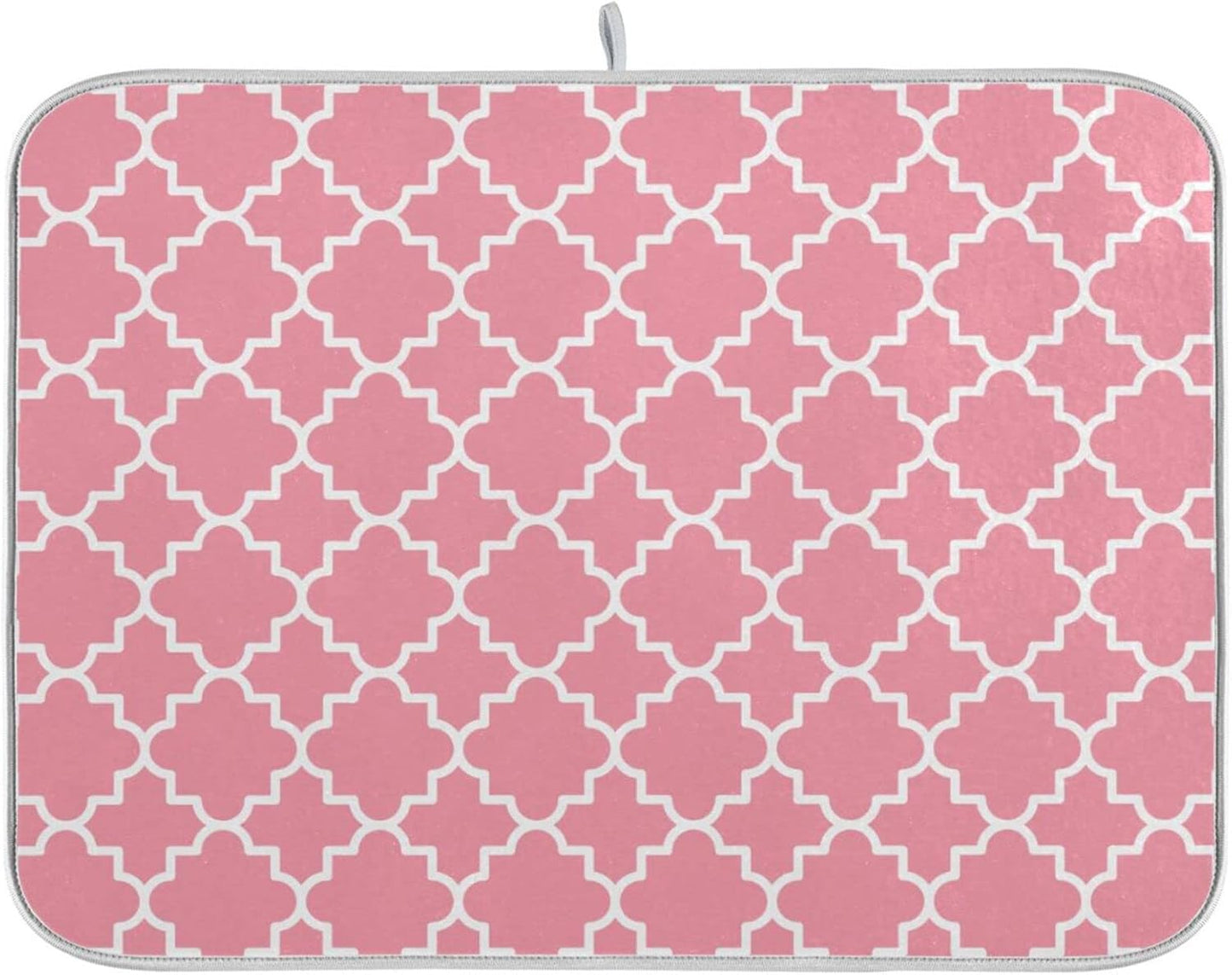 senya Super Absorbent Dish Drying Mat, Microfiber Fast-Drying Dish Mat, 16''x18'', Kitchen Dish Drying Pad, Pink Moroccan