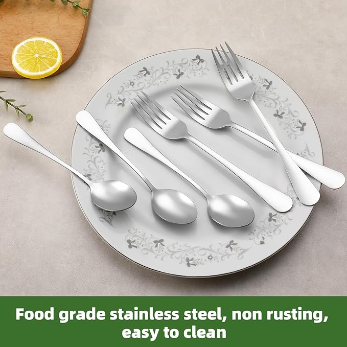 16 Pcs Forks and Spoons Silverware Set, Food Grade Stainless Steel Flatware Cutlery Set for Home, Kitchen and Restaurant, 8 Dinner Fork(8") and 8 Teaspoon(6.7"), Mirror Polished, Dishwasher Safe