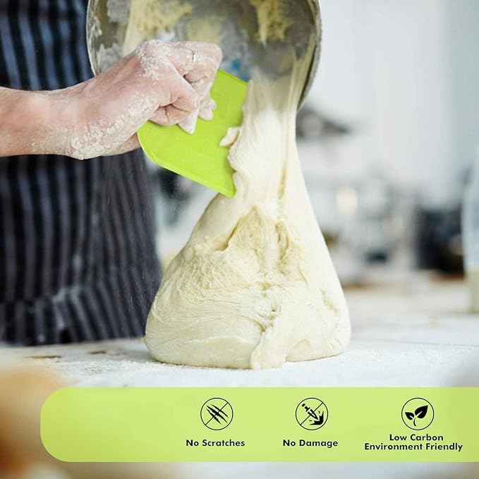 SURDOCA Dough Scraper Bench Scraper - 3P 9.5x6.1" Plastic Flexible Bowl Scraper, Sharp Edge & Angles Cake Scraper. Non-Slip Bakeware Decorating Tools Sculpting & Modeling Tools - Green+Blue+Green