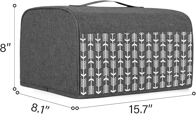 Yarwo 4 Slice Toaster Cover with Pockets and Top Handle, Nylon Toaster Cover Fits for Most 4 Slice Long Slot Toasters, Gray with Arrow