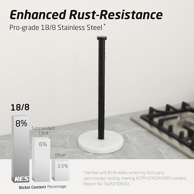 KES Black Paper Towel Holder Countertop, Kitchen Stand Paper Towel Roll Holders with Natural Marble Base SUS304 Stainless Steel for Standard or Jumbo Rolls Matte Black, KPH100S14B-BK
