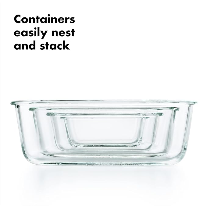 OXO Good Grips 3.5 Cup Smart Seal Glass Rectangle Food Storage Container, Clear (Pack of 2)