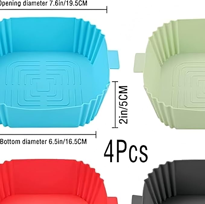 Silicone Air Fryer Liners, 4Pcs Air Fryer Silicone Reusable Liners Square,Food Safe Air Fryers Oven Accessories, Replacement Of Flammable Parchment Liner Paper, Silicone Baking Tray Pots
