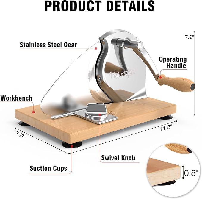vanerepok Manual Bread Slicer for Homemade Sourdough Bread Versatile Hand Crank Bread Slicer for Sourdough Crusty Bread Etc Stainless Steel Slicers Adjustable Width for Homemade & Commercial Use