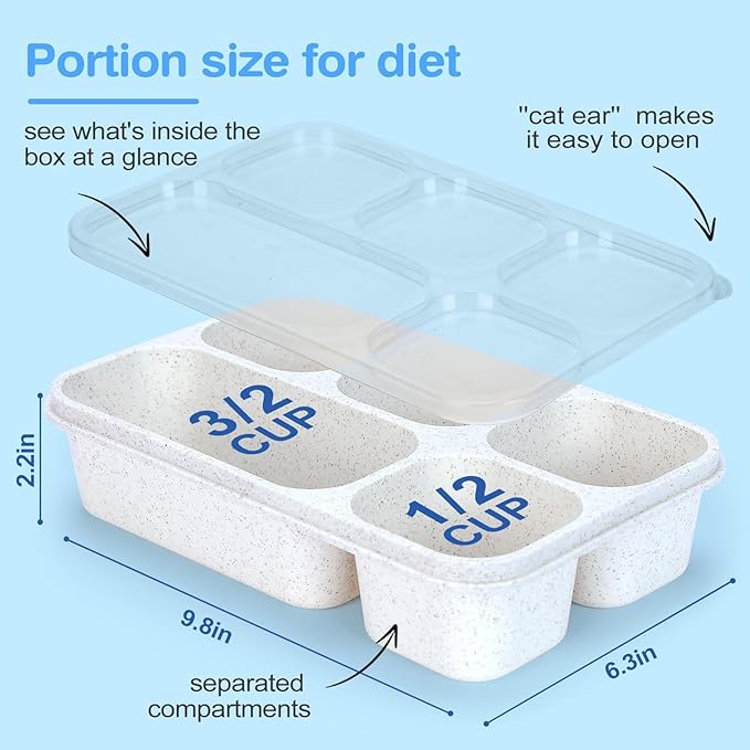 Rinwoc Bento Box Adult [Portion Size], 3 Pack Snack Containers with 5 Compartments for Meal Prep & On-the-Go [Work, Travel], Lunchable Container Reusable and BPA-Free