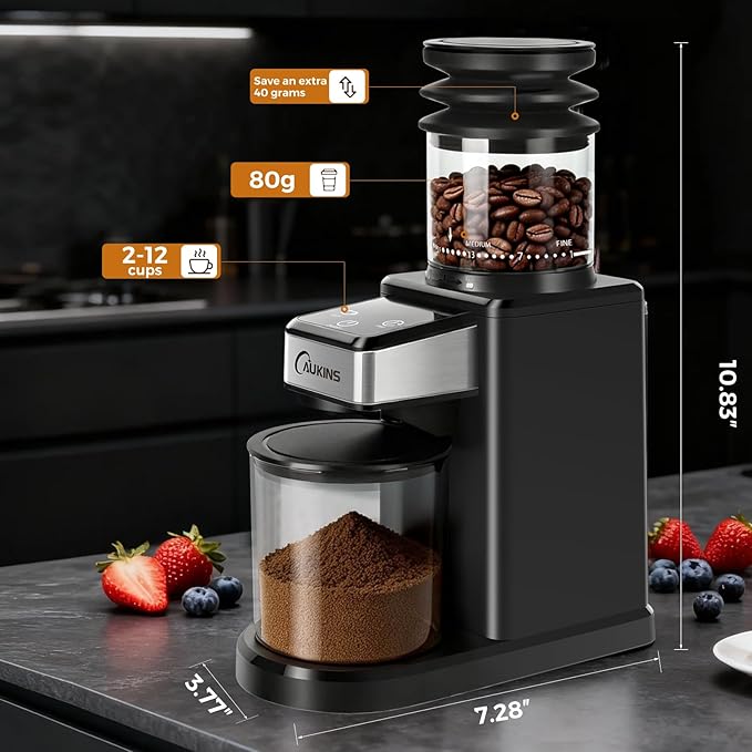 Electric Coffee Grinder for Home & Office: Automatic Conical Burr Coffee Grinder wtih 25 Precision Grind Settings - 120g Expandable Hopper & Low Noise&Durable Design Perfect for Multi-Cup Brewing