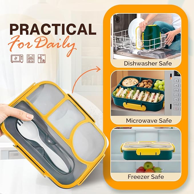 EASYFUN Bento Lunch Box Set Bento Box, 4-Compartment Lunch Containers,High Capacity Lunch Tote Bags for Work, Travel, Outdoor (Dark blue)