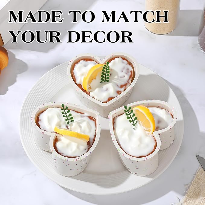 4 Inch Mini Heart Shaped Cake Pans Nonstick Silicone Heart Cake Molds for Baking Set of 3 (Cream)