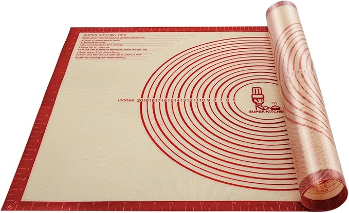 Non-slip Silicone Pastry Mat Extra Large with Measurements 36''By 24'' for Baking Mat, Counter/Dough Rolling/Oven Liner/Fondant/Pie Crust（Red）
