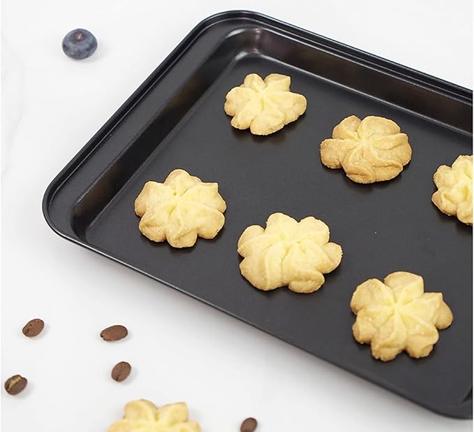2 Pcs Cookie Baking Sheet, 9.5 Inch x 7 Inch Square Iron Plate with Nonstick Coating for Baking Cookie, Roast Meat, Baking Cake, Bread and other Foods (2)