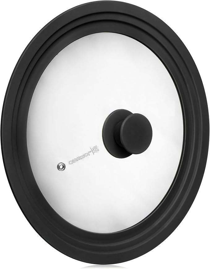 LSR Loreso Universal Pan Lid for Pots Pans and Skillets 10-11.5 Inch - Tempered Glass Pot Lid with Auto-Sizing Silicone Rim - Black