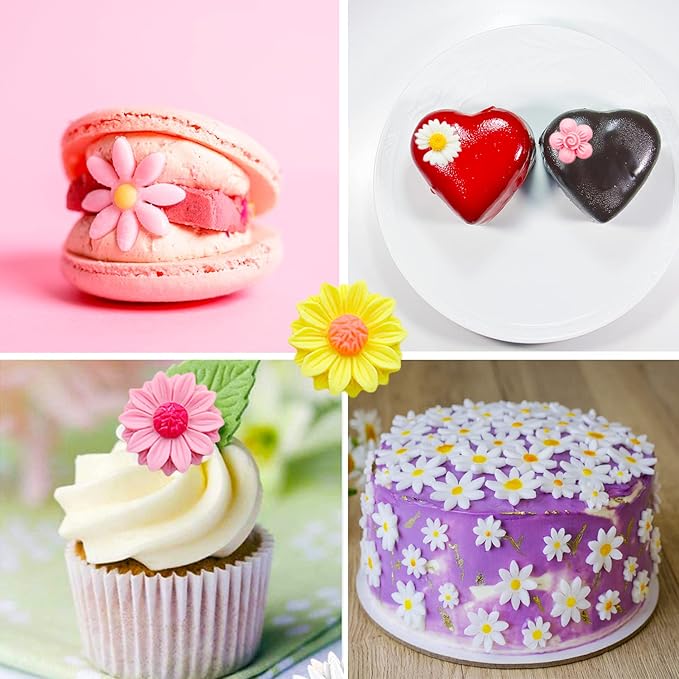 4Pcs Daisy Flower Silicone Molds Chrysanthemum Silicone Molds Small Flower Shapes Fondant Cake Chocolate Molds Polymer Clay Resin Mold for Cake Decoration Candy Ice Cube Soap Wax Making DIY Craft