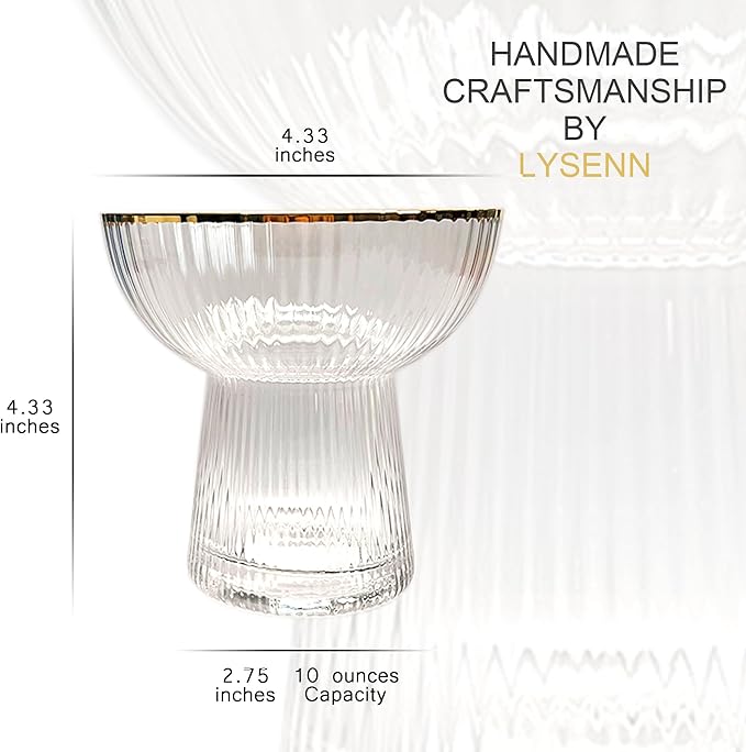 Lysenn Stemless Margarita Glasses Set of 4 - Elegant Vertical Stripes Cocktail Glasses – Premium Hand Blown Glassware for Martini and Mixed Drinks – 10 oz