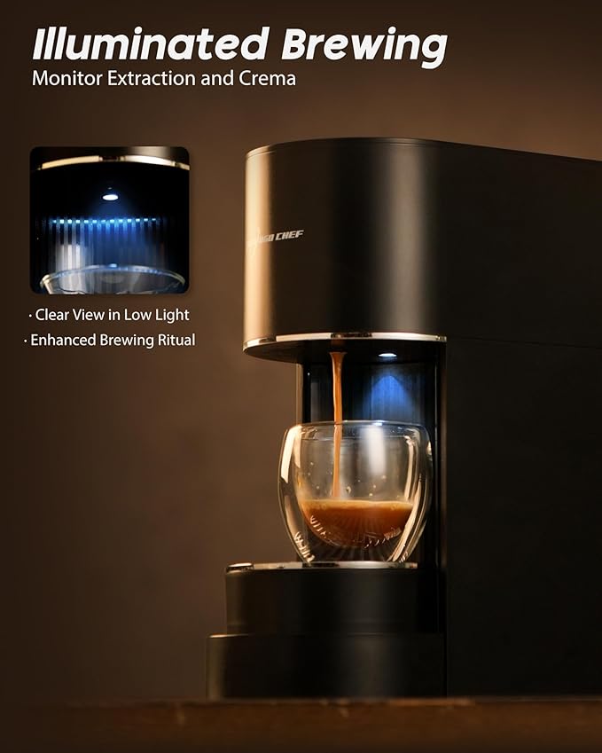 Espresso Machine Coffee Makers, Compatible with Nespresso Original Pods, One-Touch with Illuminated Brew Zone, 20 Bar Pump, 33.8oz Removable Tank, Compact Design, CM-C07-A