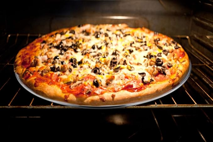 TeamFar Pizza Pan, 13.4 inch Stainless Steel Large Pizza Pan Tray Round Oven Baking Bakeware, Healthy & Heavy Duty, Oven & Dishwasher Safe