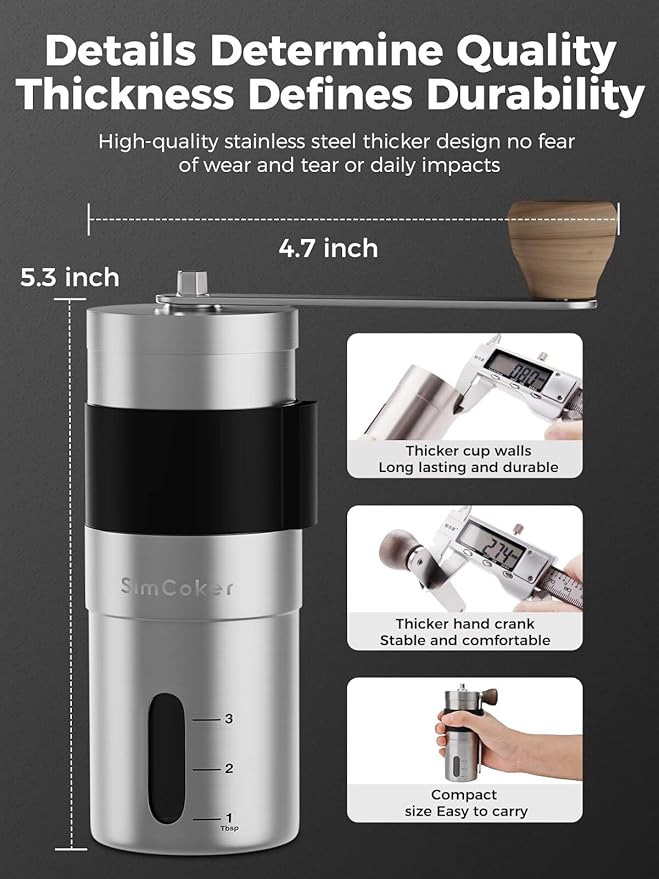 Manual Coffee Grinder,Ceramic Burr,20g Capacity,Adjustable Grind Setting,Portable Size for Camping,304 Stainless Steel