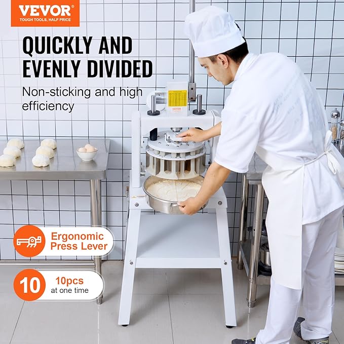 VEVOR Dough Divider Rounder, 10PCS Manual Dough Equal Divider Machine, 4.23oz - 19.75oz Hand Press Dough Cutter with 304 Stainless Steel Tray and Blade, Bread Maker for Bakery, Restaurant, Commercial
