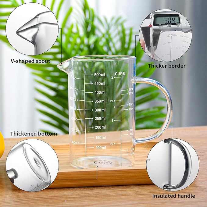 77L 5 Pack Glass Measuring Cup Set, [Insulated handle, V-Shaped Spout], High Borosilicate Liquid Glass Measure Cup for Kitchen, Easy To Read, Dishwasher, Freezer, and Microwave Safe