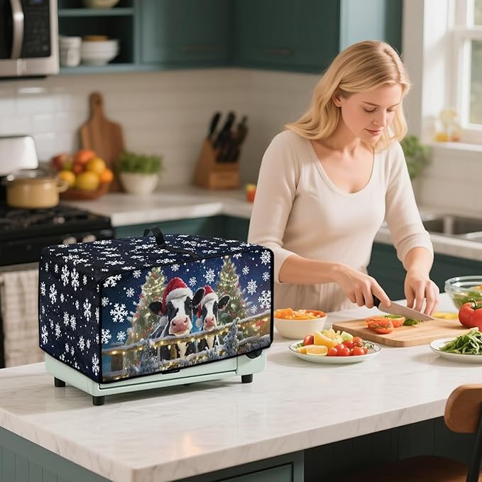 Air Fryer Toaster Oven Dust Cover Protective Microwave Oven Cover Small Electric Appliance Protector Decorations Kitchen Accessories, M, Christmas Hat Cow Snowflake