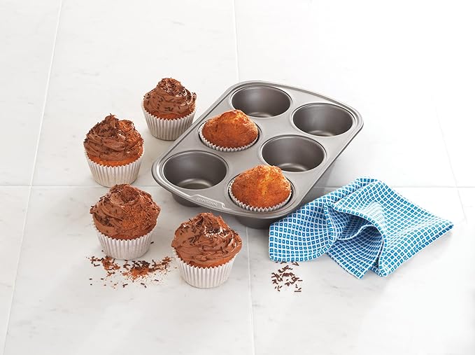 GoodCook Everyday Nonstick Steel Jumbo Texas Muffin Pan, 6-cup, Gray