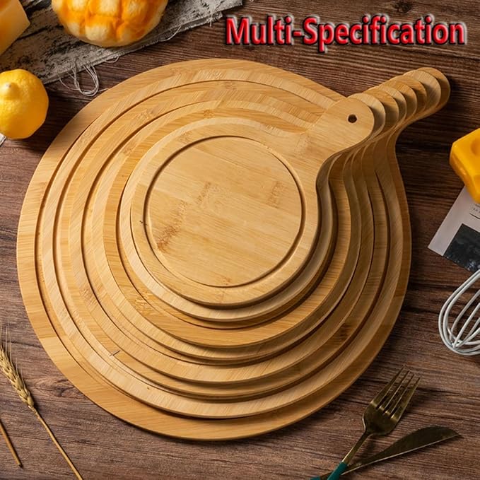 6 Pack Pizza Board Set – Premium Wooden Pizza Plates for Serving & Cutting, Round Bamboo Pizza Plate with Handle, Durable & Lightweight for Home & Restaurant (Up to 13 Inches),7inch