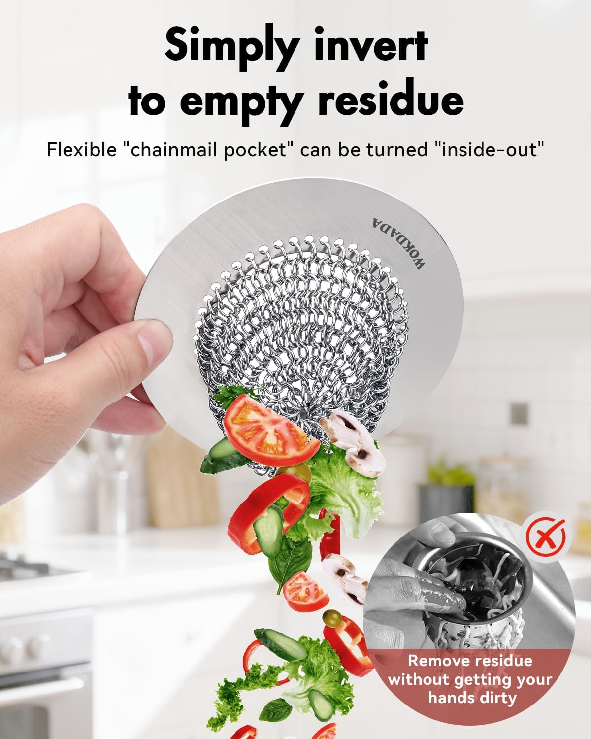 4 PCS Kitchen Sink Drain Strainer, Flippable Mesh Sink Strainer, 304 Stainless Steel Sink Screen, Easy Clean Large Basket Strainer, Anti-Clog Garbage Disposal Cover Fit for Standard Sink Drain