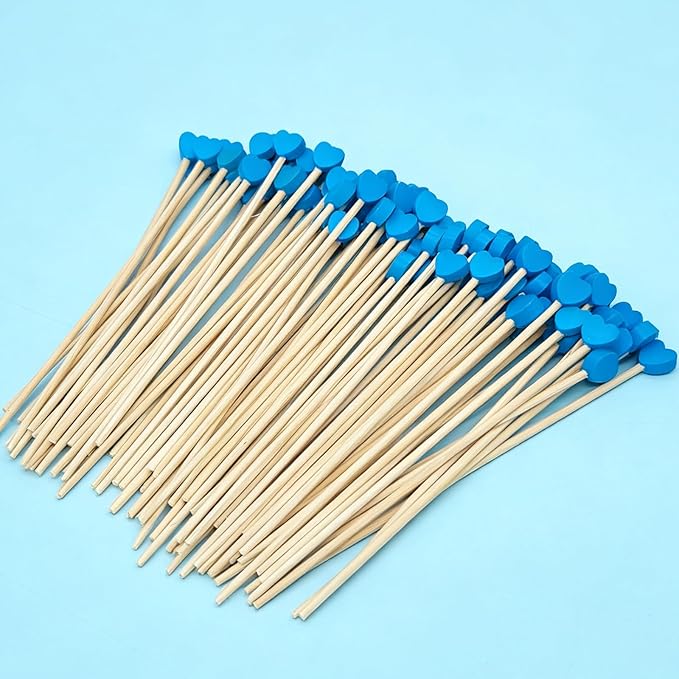 100 Pcs 6 Inch Blue Heart Shaped Wooden Swizzle Sticks, Cake Pop Sticks, Cocktail & Coffee Drink Stirrers, Rock Candy Sticks, Lollipop Sticks for Baby Shower, Gender Reveal, Birthday & Wedding Party